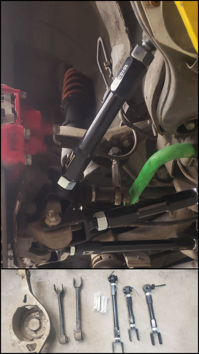 Adjustable rear suspension arms being installed