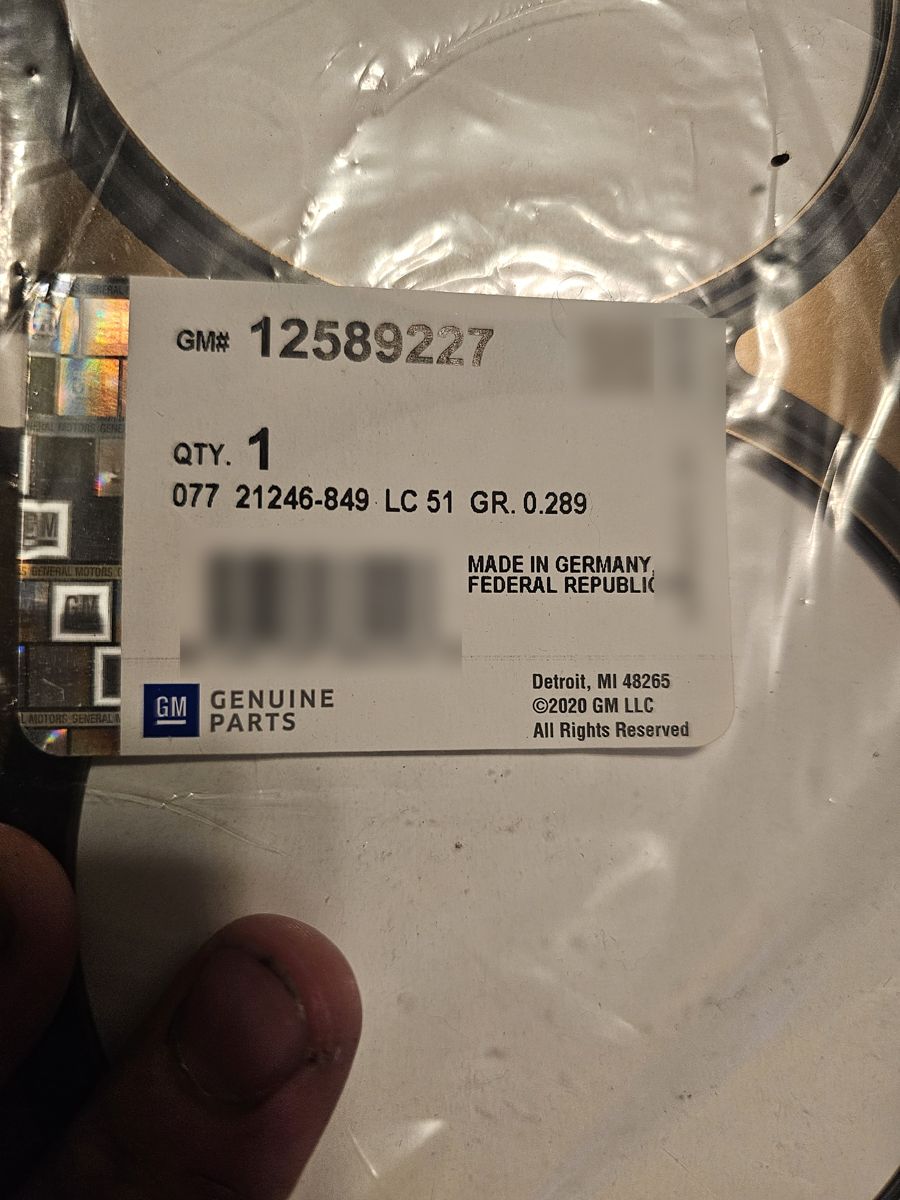 GM head gasket label, part 12589227