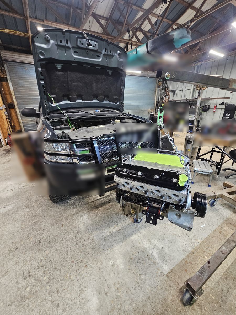 The finished 6.0 on the hoist, ready to go in