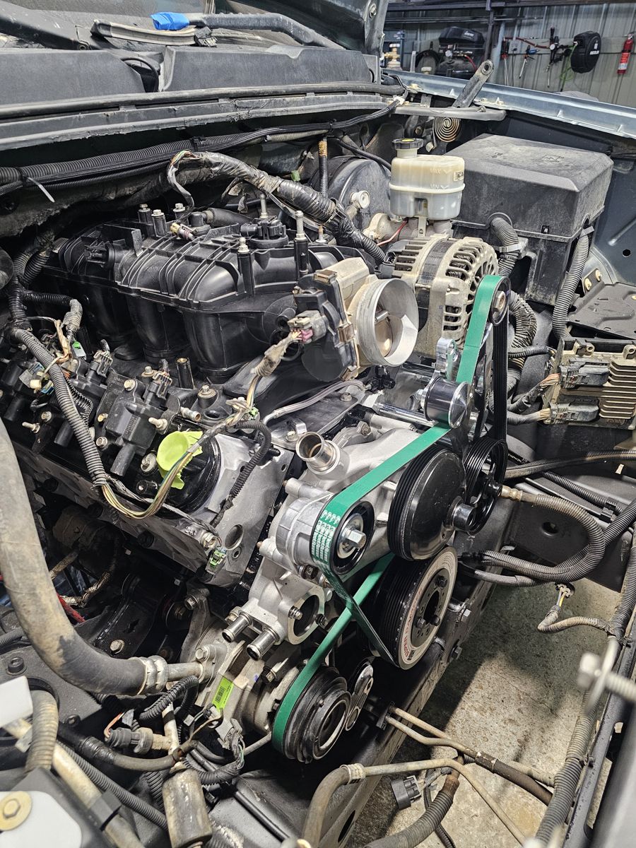 In and dressed: intake, throttle body and accessory drive
