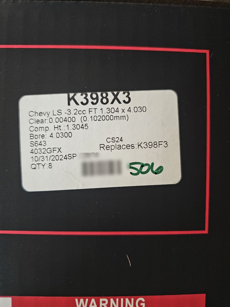 Wiseco K398X3 piston box label