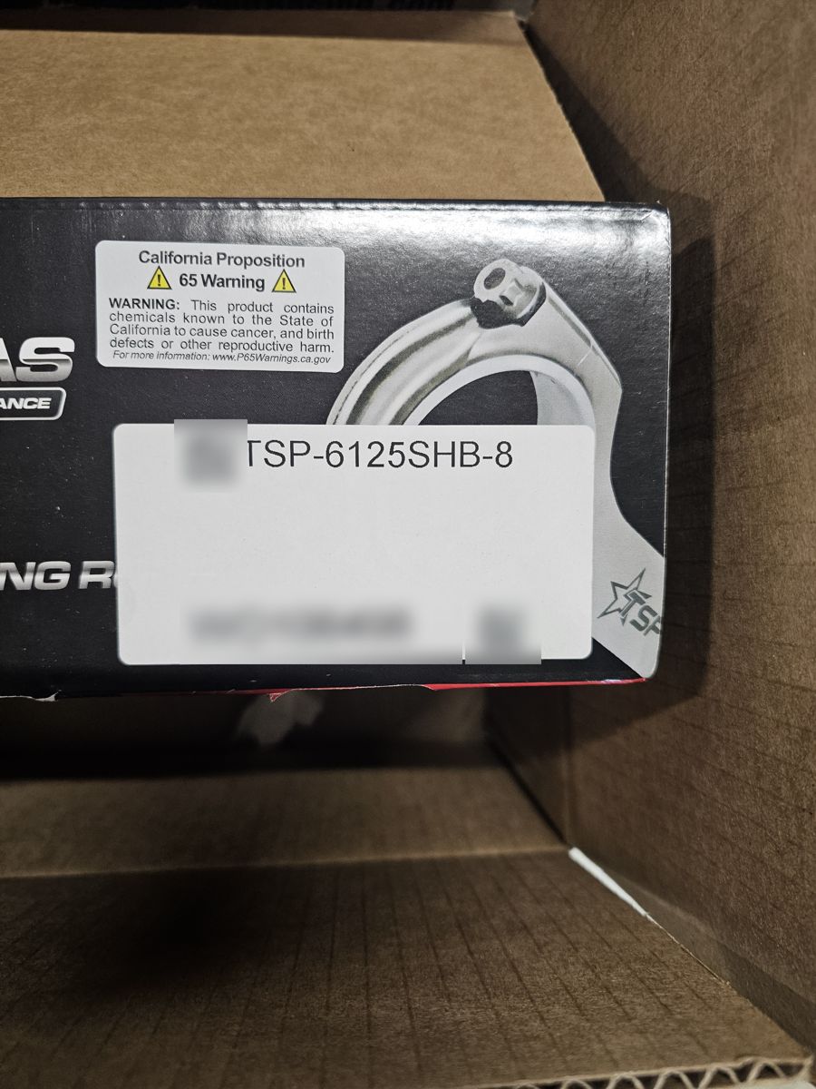 Texas Speed rod box label, TSP-6125SHB-8